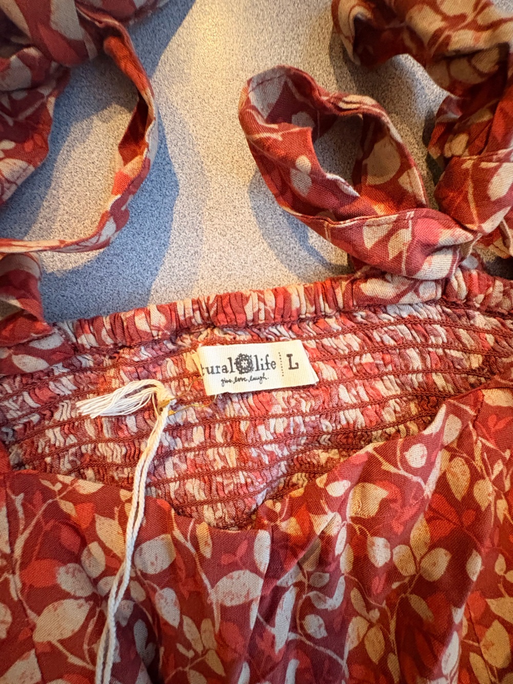 NATURAL LIFE Rust & Cream Floral Tie-Shoulder Maxi Dress